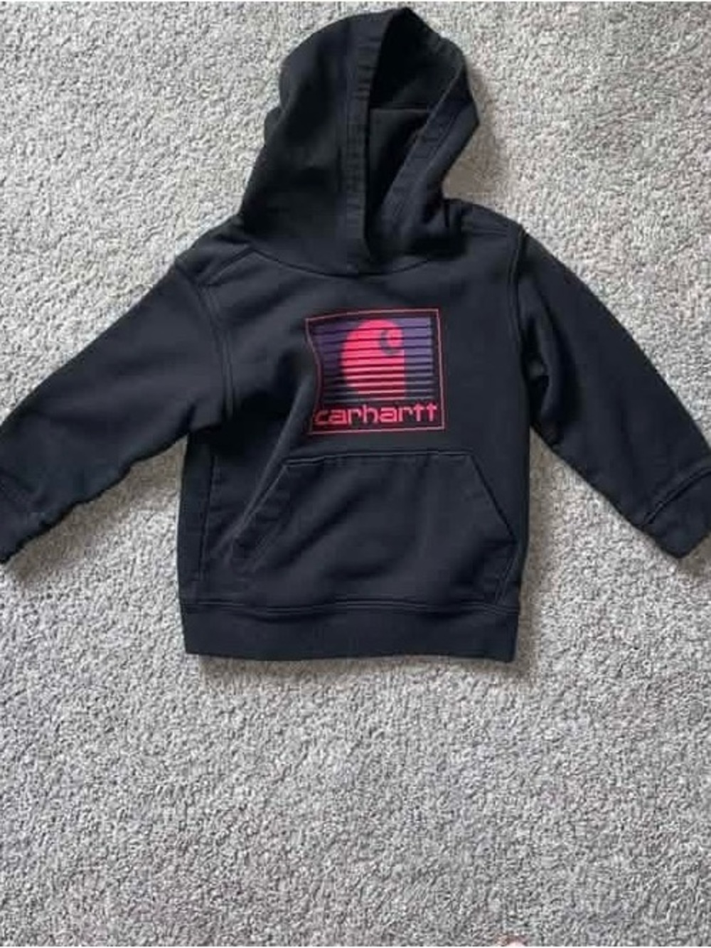 Carhartt Kids Black Hoodie with Pink Logo Box Graphic